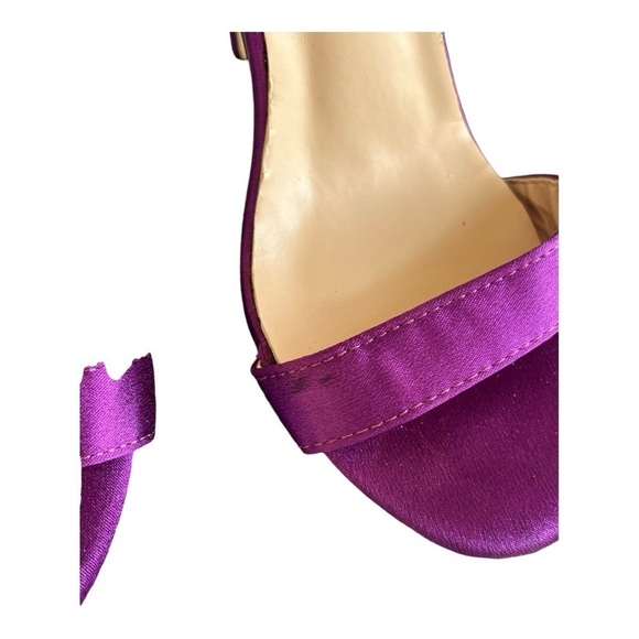 WOMEN'S PURPLE SATIN RUFFLE OPEN TOE STILETTOS SZ 5.5 EU36 - Picture 5 of 7